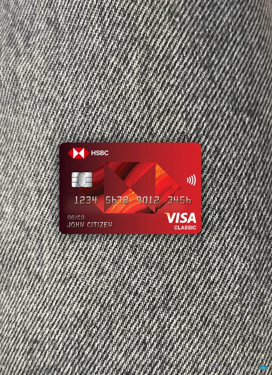 Professionelle Herunterladen Frankreich HSBC Bank Visa Classic Karte Foto-Look Vorderseite Photoshop Vorlage