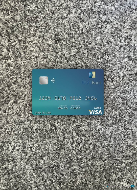 Editierbare Herunterladen Gabun BGFI Bank Visa Debit Karte Foto-Look Vorderseite Photoshop Vorlage