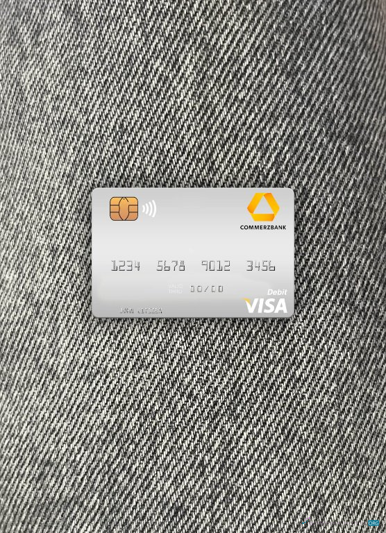 Premium Herunterladen Deutschland Commerz Bank Visa Debit Karte Foto-Look Vorderseite Photoshop Vorlage