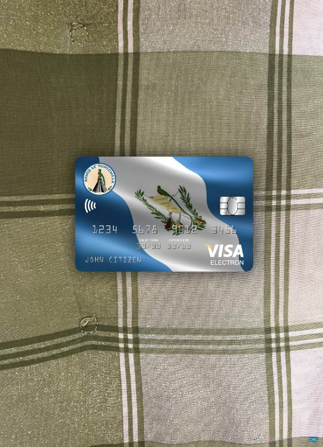 Realistische Herunterladen Guatemala Banco de Guatemala Visa Electron Karte Foto-Look Vorderseite Photoshop Vorlage