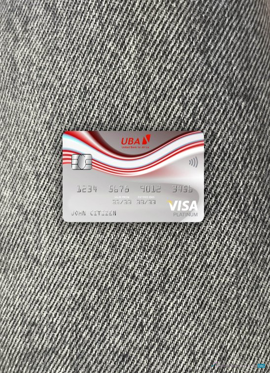 Premium Herunterladen Guinea UBA Visa Platin Karte Foto-Look Vorderseite Photoshop Vorlage
