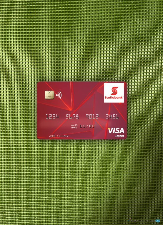 Premium Herunterladen Guyana Bank von Nova Scotia Visa Debit Karte Foto-Look Vorderseite Photoshop Vorlage