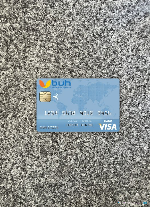 Editierbare Herunterladen Haiti BUH Bank Visa Debit Karte Foto-Look Vorderseite Photoshop Vorlage