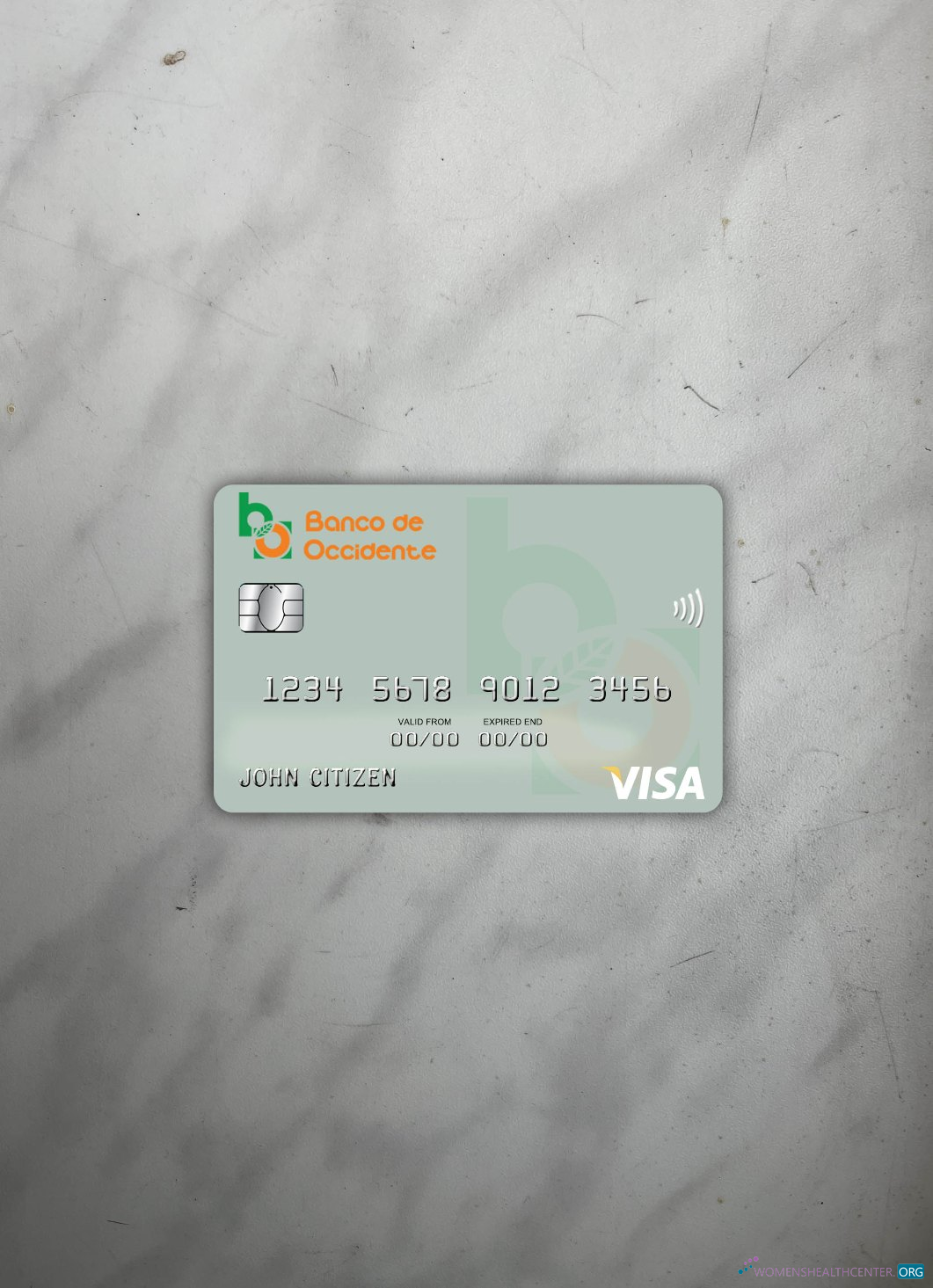 Hochwertige Herunterladen Honduras Banco de Occidente Visa Karte Foto-Look Vorderseite Photoshop Vorlage