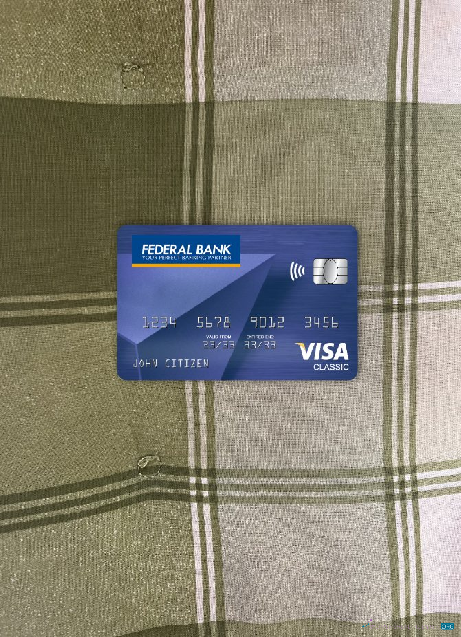 Hochwertige Herunterladen Indien Föderal Bank Visa Classic Karte Foto-Look Vorderseite Photoshop Vorlage