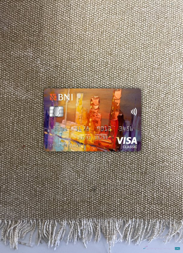 Editierbare Herunterladen Indonesien Bank Negara Indonesien (BNI) Visa Classic Karte Foto-Look Vorderseite Photoshop Vorlage