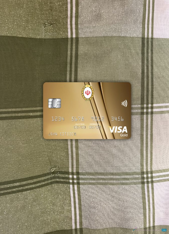 Professionelle Herunterladen Iran Melli Bank Visa Gold Karte Foto-Look Vorderseite Photoshop Vorlage