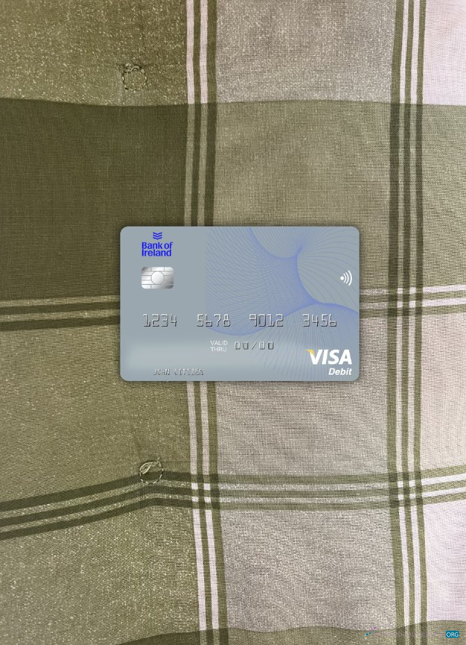 Realistische Herunterladen Irland Bank von Irland Visa Debit Karte Foto-Look Vorderseite Photoshop Vorlage
