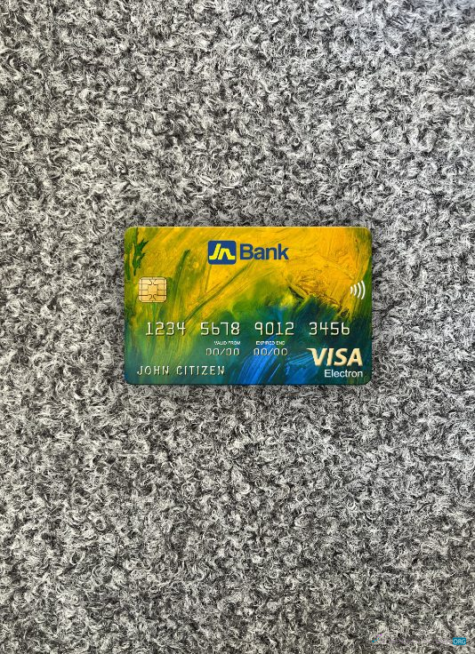Professionelle Herunterladen Jamaika National Bank Visa Electron Karte Foto-Look Vorderseite Photoshop Vorlage