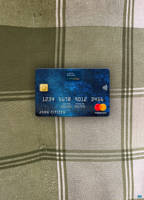 Professionelle Herunterladen Jordanien Bank von Jordanien Mastercard Foto-Look Vorderseite Photoshop Vorlage