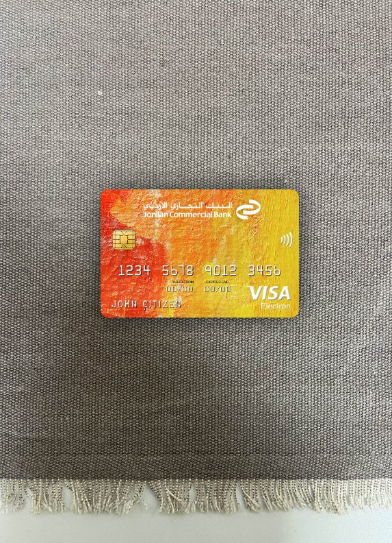 Hochwertige Herunterladen Jordanien Kommerziell Bank JCB Bank Visa Electron Karte Foto-Look Vorderseite Photoshop Vorlage