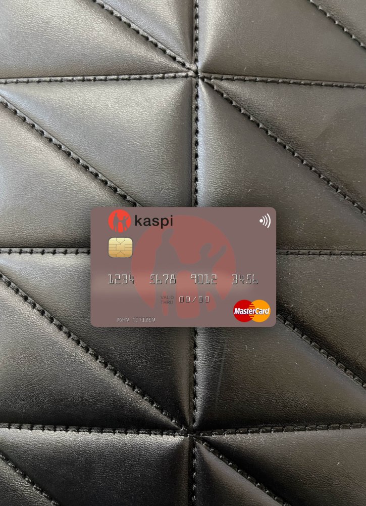 Professionelle Herunterladen Kasachstan Kaspi Bank Mastercard Foto-Look Vorderseite Photoshop Vorlage