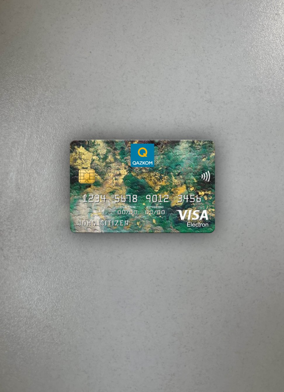 Editierbare Herunterladen Kasachstan Qazkom Bank JCB Bank Visa Electron Karte Foto-Look Vorderseite Photoshop Vorlage