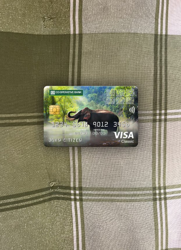 Realistische Herunterladen Kenia Co Operative Bank Visa Classic Karte Foto-Look Vorderseite Photoshop Vorlage