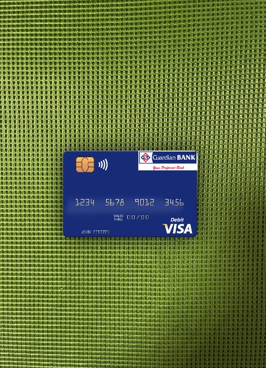 Premium Herunterladen Kenia Guardian Bank Visa Debit Karte Foto-Look Vorderseite Photoshop Vorlage