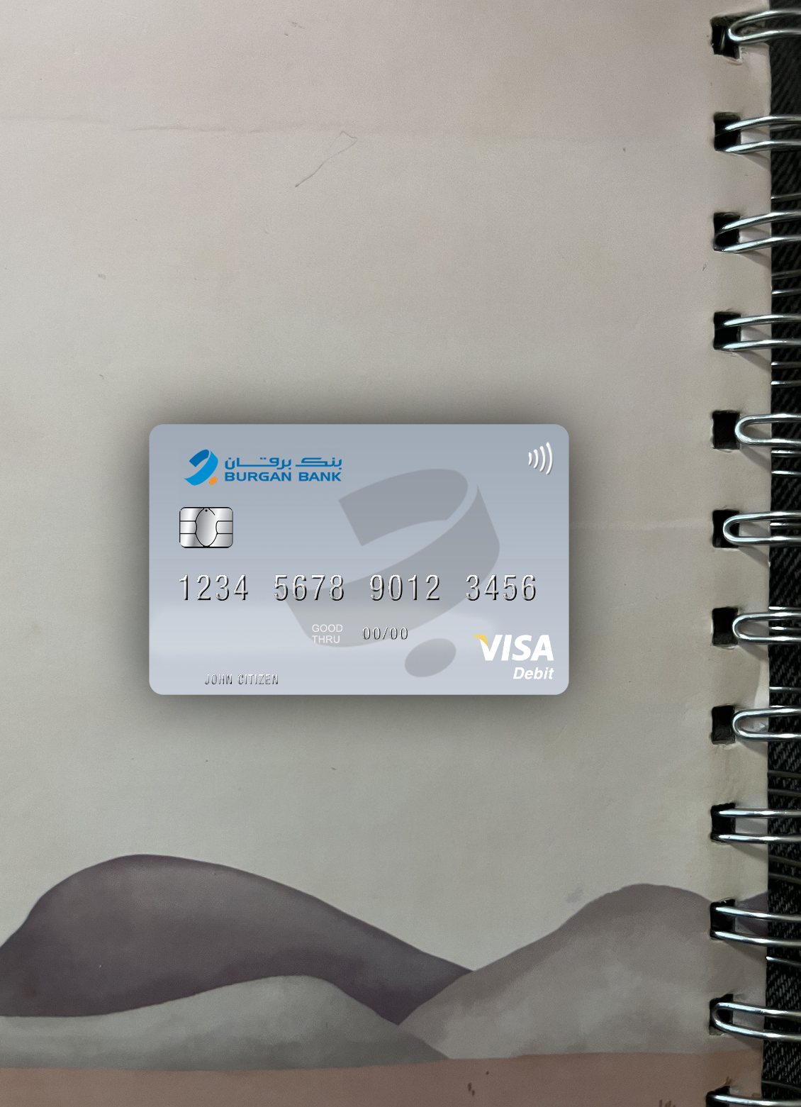 Editierbare Herunterladen Kuwait Burgan Bank Visa Debit Karte Foto-Look Vorderseite Photoshop Vorlage