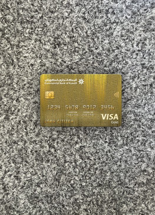 Professionelle Herunterladen Kuwait Kommerziell Bank Visa Gold Karte Visa Gold Karte 2 Foto-Look Vorderseite Photoshop Vorlage