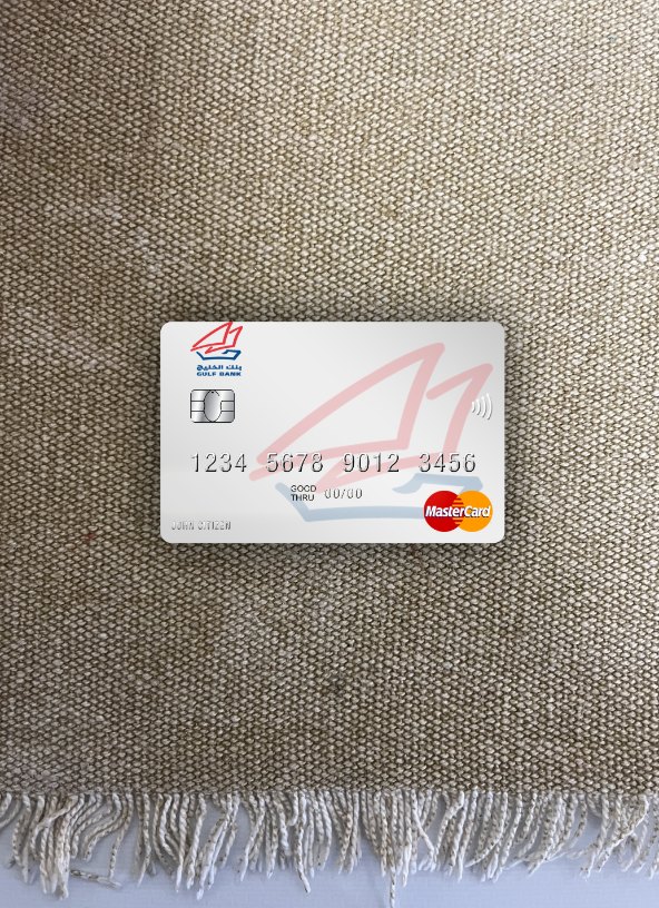 Realistische Herunterladen Kuwait Gulf Bank Mastercard Foto-Look Vorderseite Photoshop Vorlage