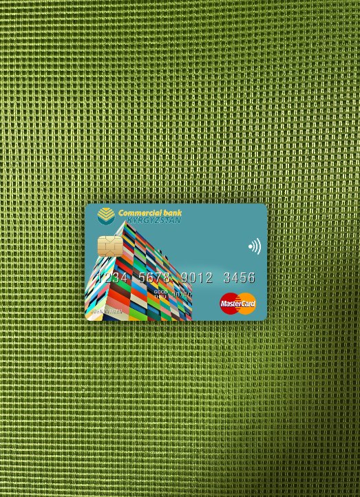 Realistische Herunterladen Kirgisistan Kommerziell Bank Kirgisistan Mastercard Foto-Look Vorderseite Photoshop Vorlage
