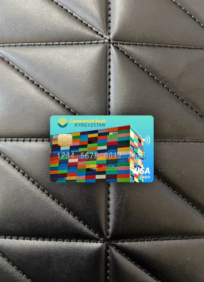 Editierbare Herunterladen Kirgisistan Kommerziell Bank Kirgisistan Visa Debit Karte Foto-Look Vorderseite Photoshop Vorlage