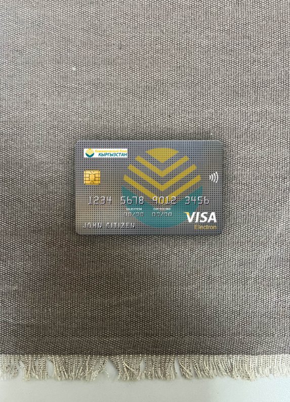 Hochwertige Herunterladen Kirgisistan Kirgizbank Visa Electron Karte Foto-Look Vorderseite Photoshop Vorlage