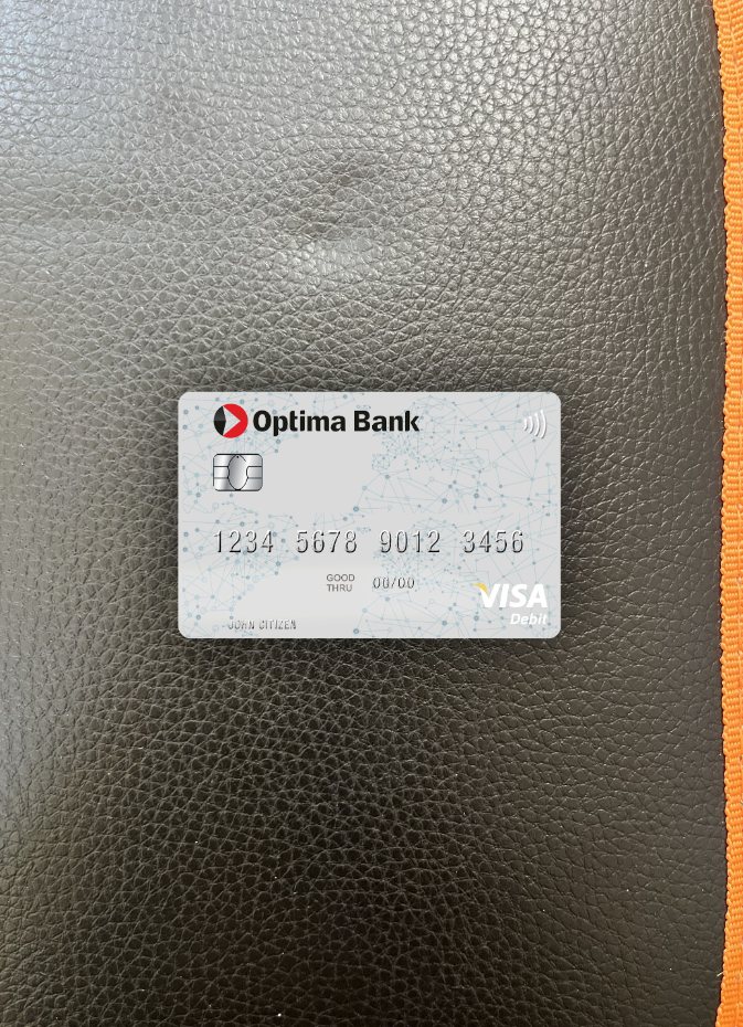 Hochwertige Herunterladen Kirgisistan Optima Bank Visa Debit Karte Foto-Look Vorderseite Photoshop Vorlage