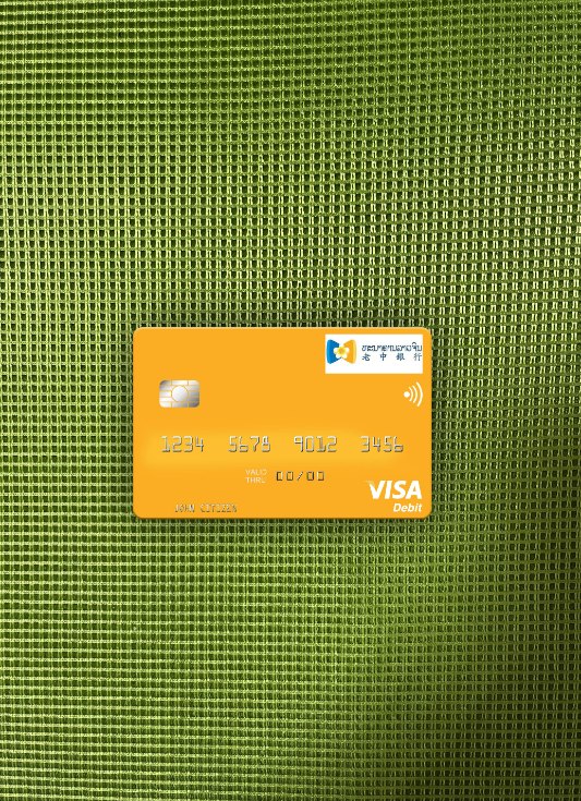 Professionelle Herunterladen Laos Lao China Bank Visa Debit Karte Foto-Look Vorderseite Photoshop Vorlage