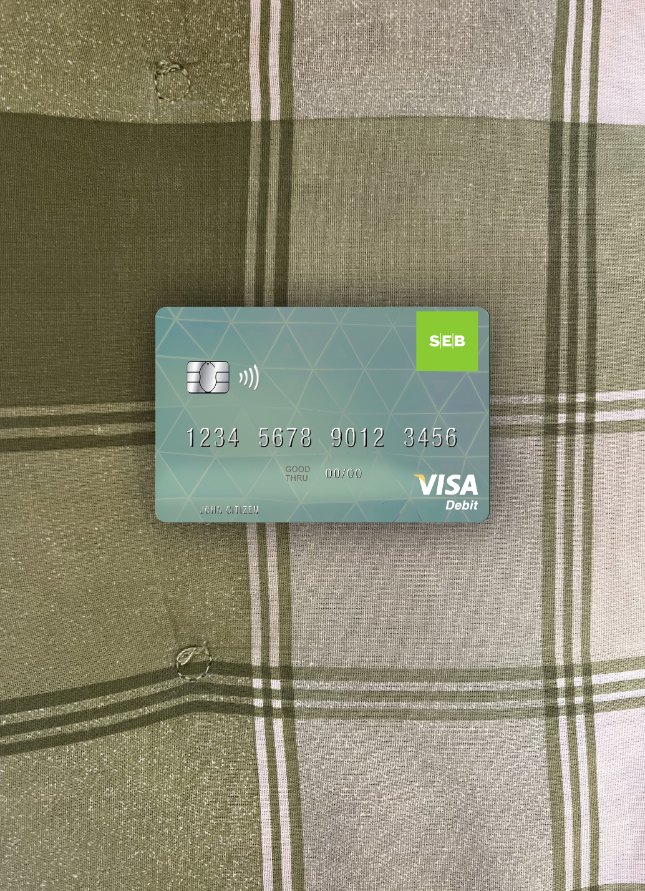 Realistische Herunterladen Lettland SEB Bank Visa Debit Karte Foto-Look Vorderseite Photoshop Vorlage