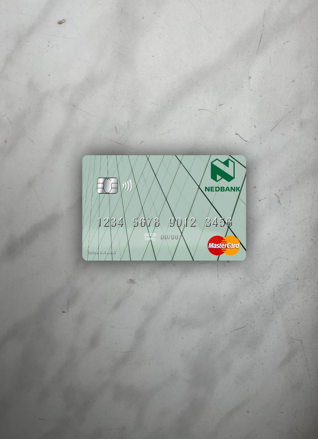 Premium Herunterladen Lesotho Nedbank Mastercard Foto-Look Vorderseite Photoshop Vorlage