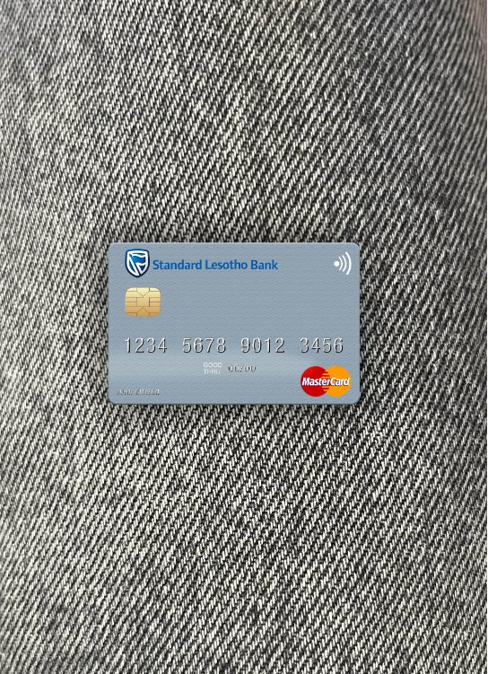 Professionelle Herunterladen Lesotho Standard Lesotho Bank Mastercard Foto-Look Vorderseite Photoshop Vorlage