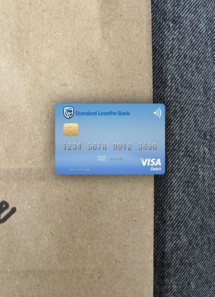 Premium Herunterladen Lesotho Standard Lesotho Bank Visa Debit Karte Foto-Look Vorderseite Photoshop Vorlage