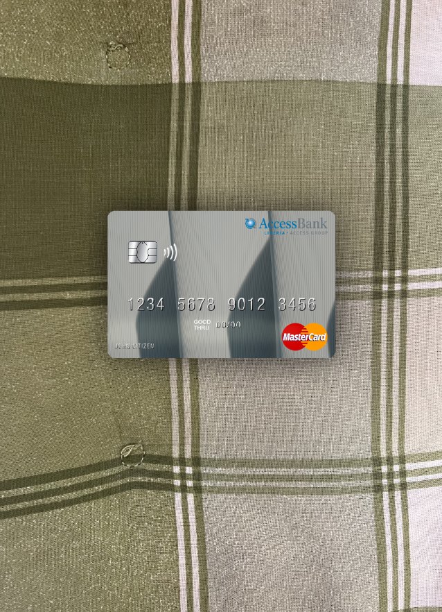 Realistische Herunterladen Liberia Access Bank Mastercard Foto-Look Vorderseite Photoshop Vorlage
