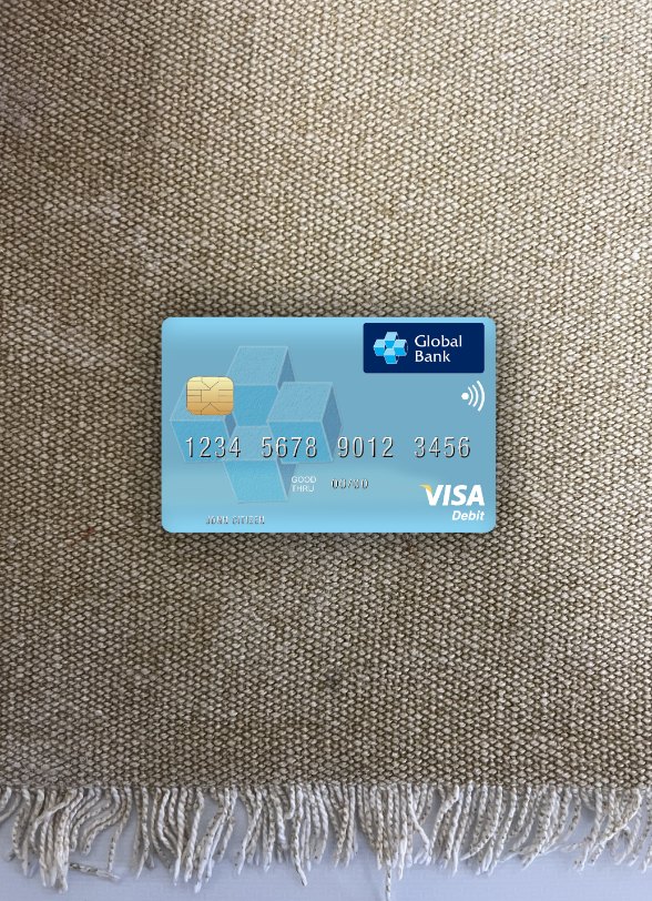 Premium Herunterladen Liberia Global Bank Liberia Visa Debit Karte Foto-Look Vorderseite Photoshop Vorlage