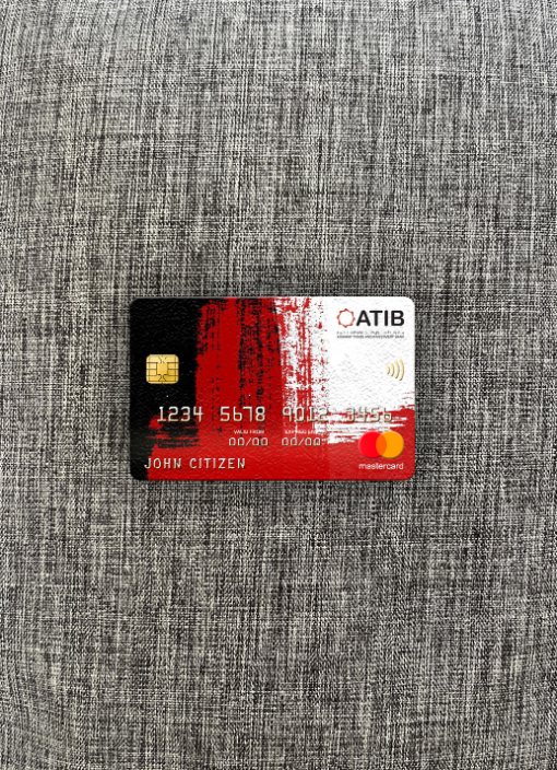 Hochwertige Herunterladen Libyen Assaray (ATIB) Bank Mastercard Foto-Look Vorderseite Photoshop Vorlage