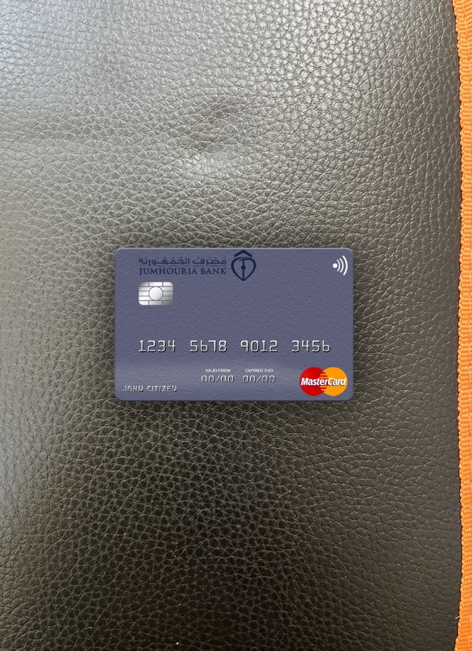 Premium Herunterladen Libyen Jumhouria Bank Mastercard Foto-Look Vorderseite Photoshop Vorlage
