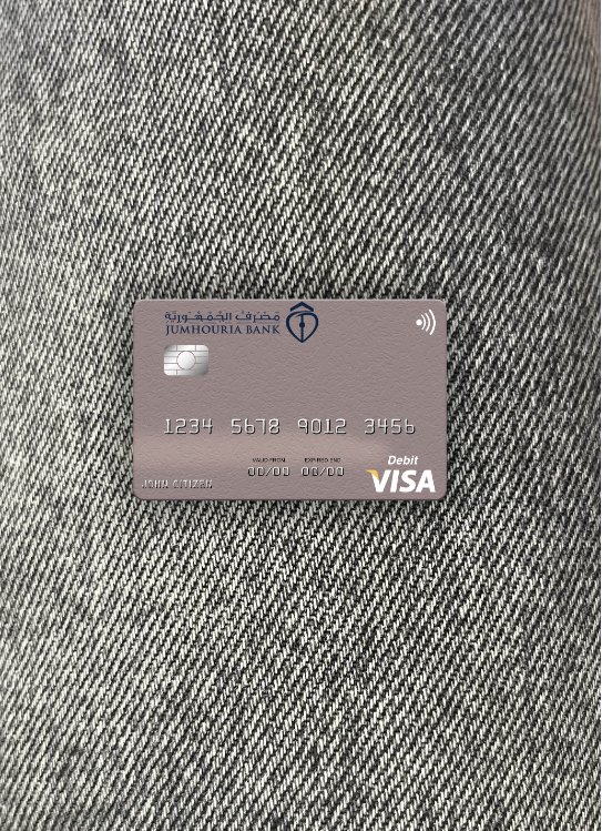 Editierbare Herunterladen Libyen Jumhouria Bank Visa Debit Karte Foto-Look Vorderseite Photoshop Vorlage