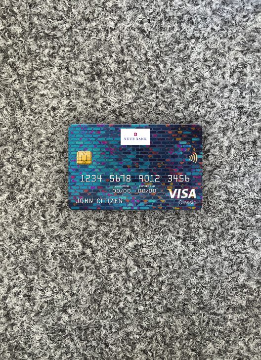 Professionelle Herunterladen Liechtenstein Neue Bank AG Bank Visa Classic Karte Foto-Look Vorderseite Photoshop Vorlage