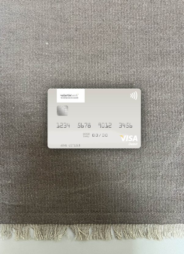 Editierbare Herunterladen Liechtenstein Valartis Bank Visa Debit Karte Foto-Look Vorderseite Photoshop Vorlage