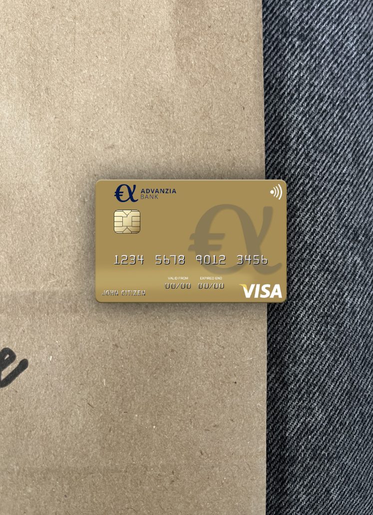 Realistische Herunterladen Luxemburg Advanzia Bank Visa Karte Foto-Look Vorderseite Photoshop Vorlage