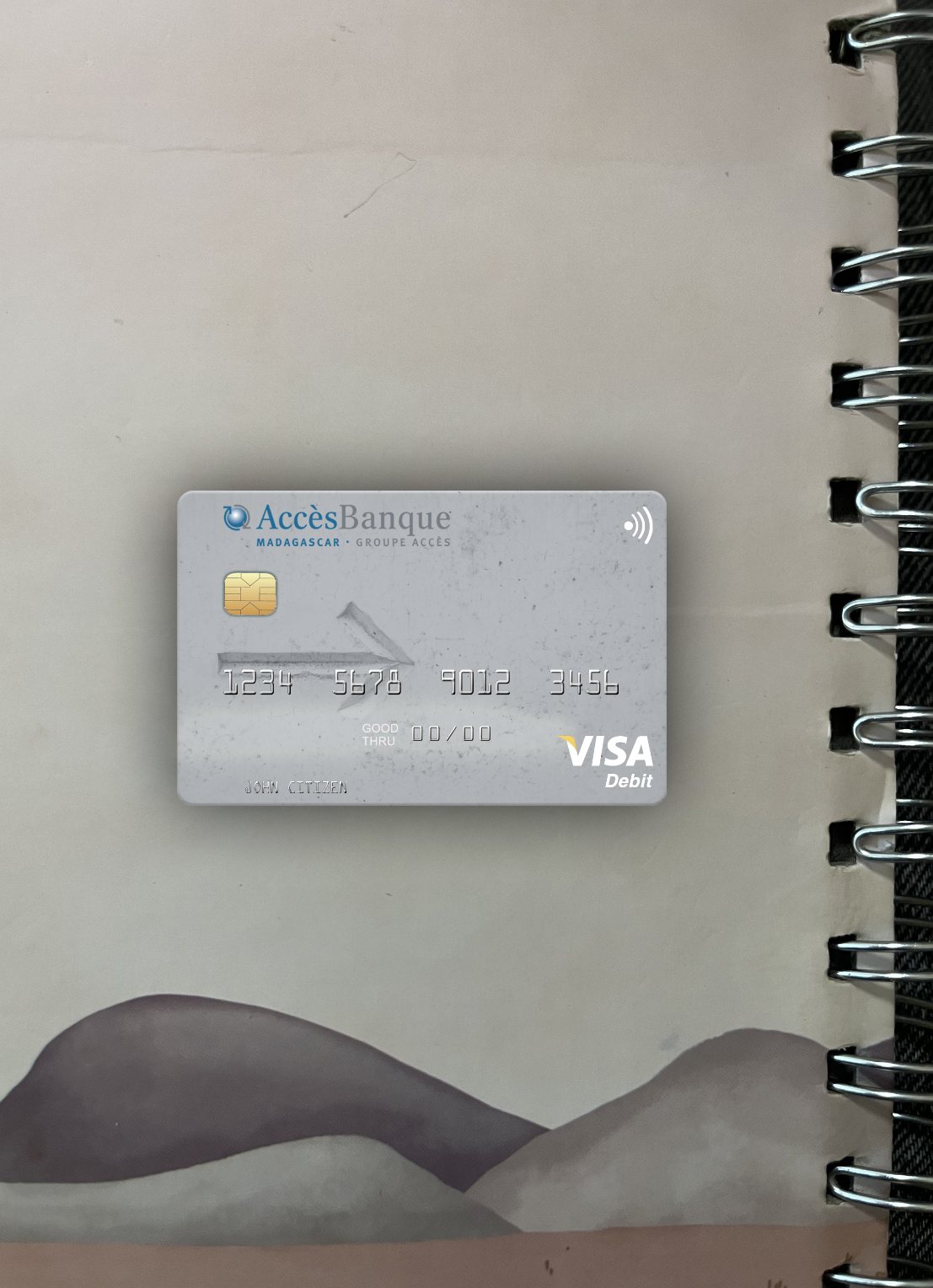Realistische Herunterladen Madagaskar AccèsBanque Visa Debit Karte Foto-Look Vorderseite Photoshop Vorlage