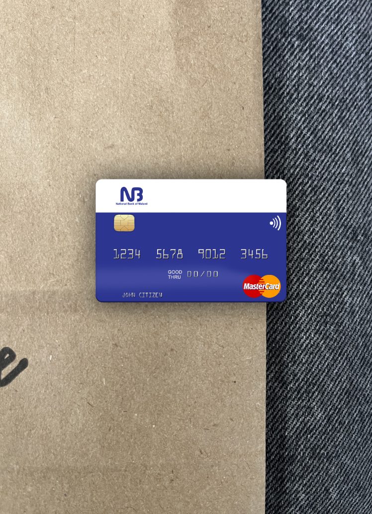 Realistische Herunterladen Malawi National Bank von Malawi Mastercard Foto-Look Vorderseite Photoshop Vorlage