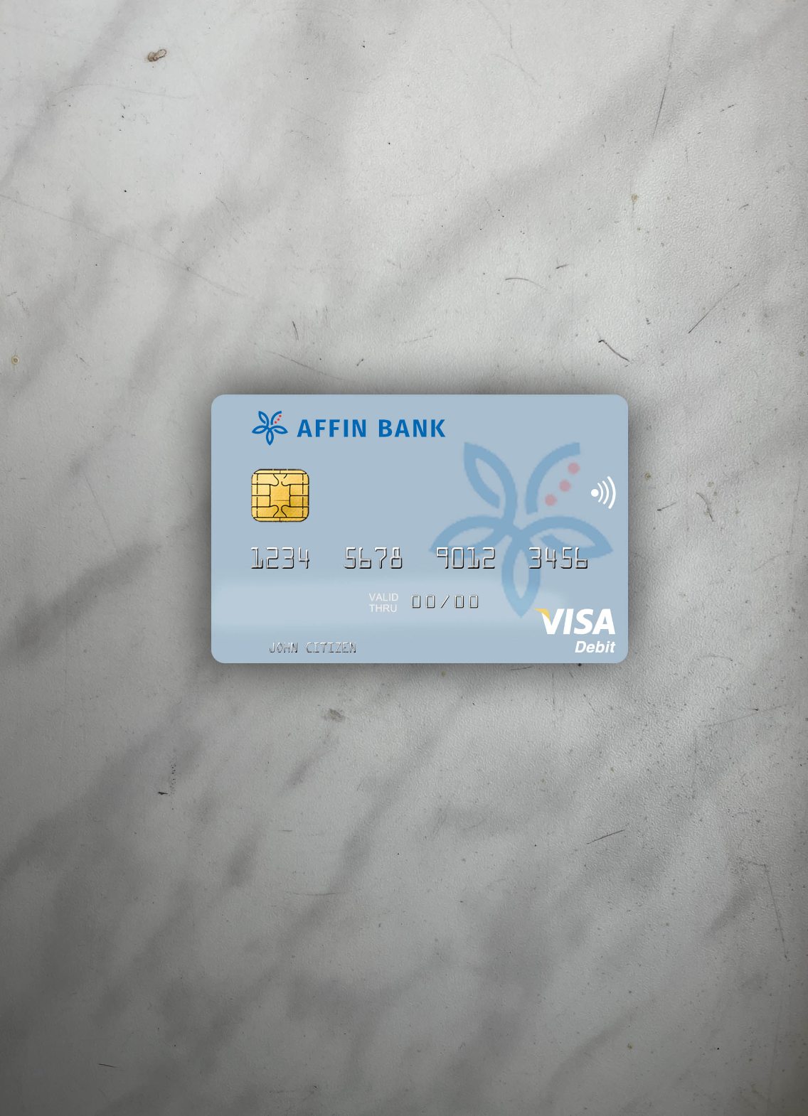 Hochwertige Herunterladen Malaysia Affin Bank Visa Debit Karte Foto-Look Vorderseite Photoshop Vorlage