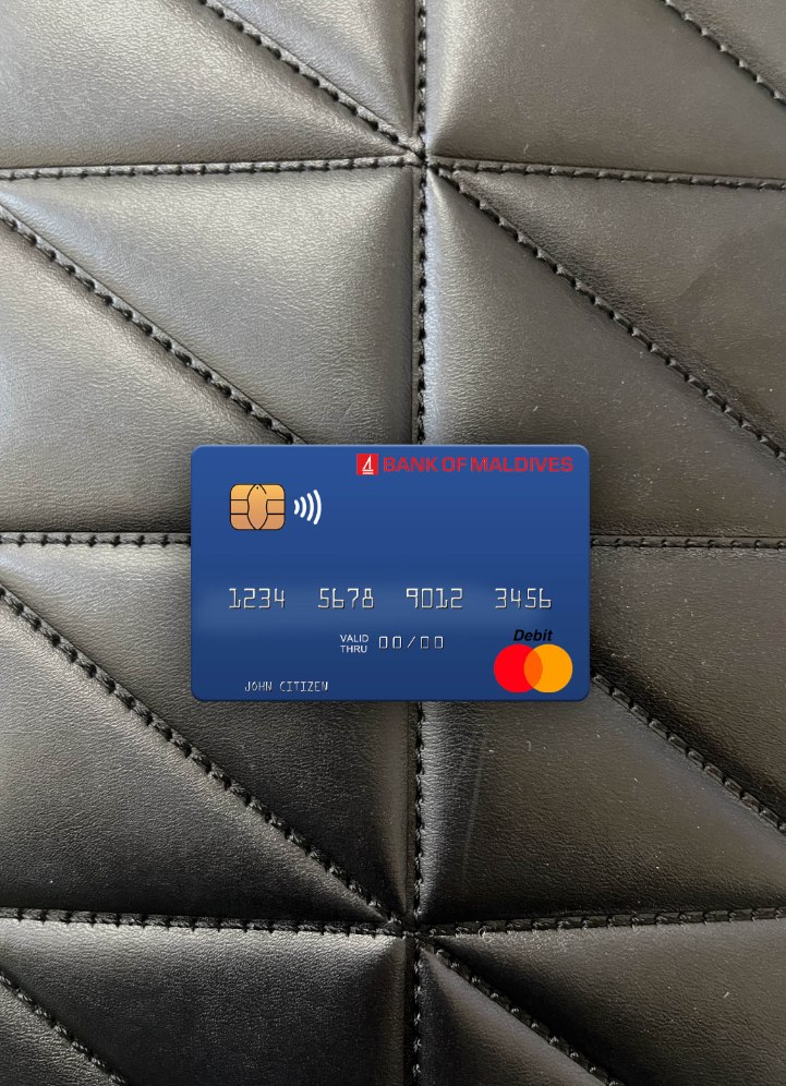 Realistische Herunterladen Malediven Bank von Malediven Mastercard Foto-Look Vorderseite Photoshop Vorlage