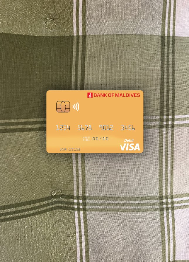 Realistische Herunterladen Malediven Bank von Malediven Visa Debit Karte Foto-Look Vorderseite Photoshop Vorlage
