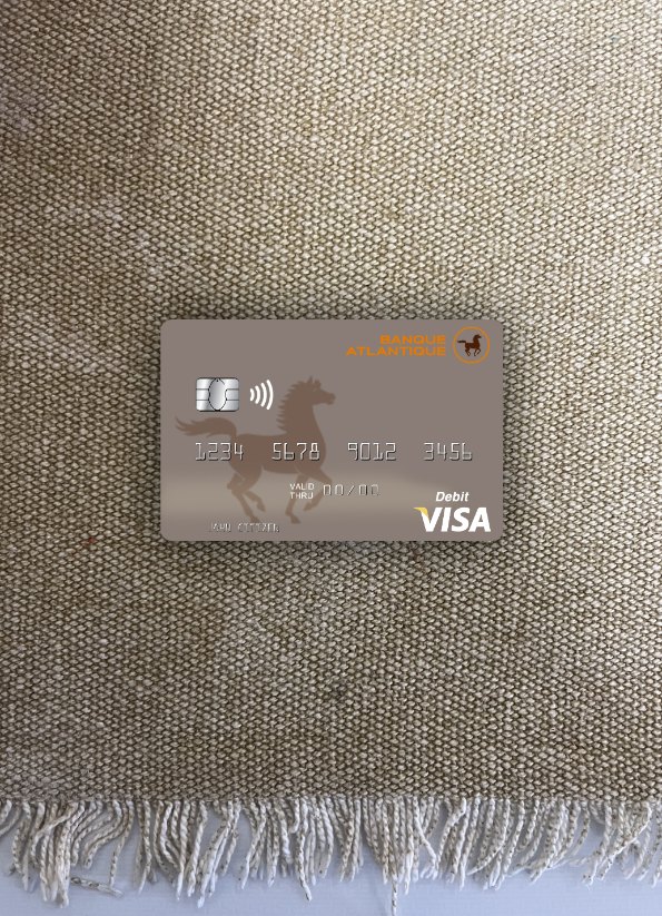Realistische Herunterladen Mali Banque Atlantique Visa Debit Karte Foto-Look Vorderseite Photoshop Vorlage