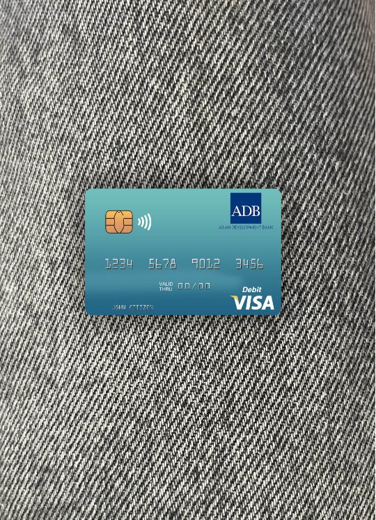 Editierbare Herunterladen Marshall Inseln ADB Bank Visa Debit Karte Foto-Look Vorderseite Photoshop Vorlage