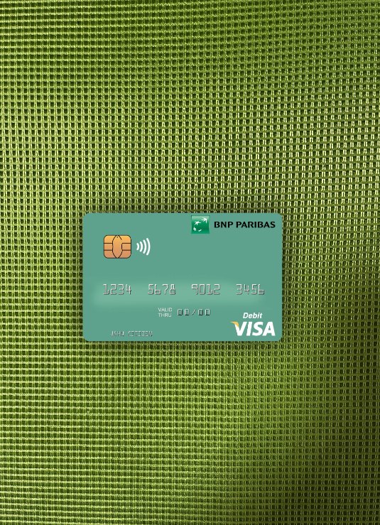 Professionelle Herunterladen Mauretanien BNP Paribas Visa Debit Karte Foto-Look Vorderseite Photoshop Vorlage