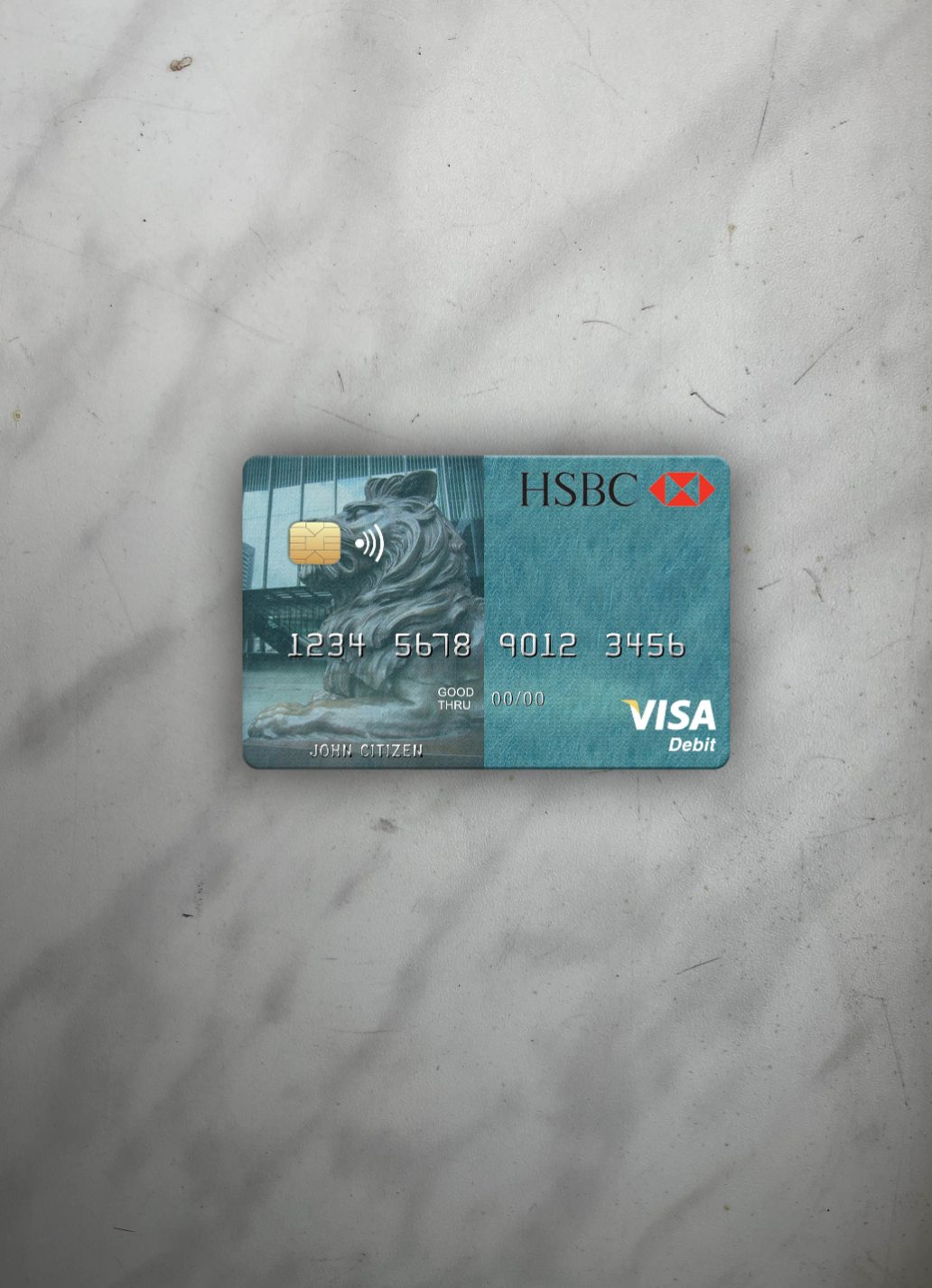 Realistische Herunterladen Mauritius HSBC Bank Visa Debit Karte Foto-Look Vorderseite Photoshop Vorlage