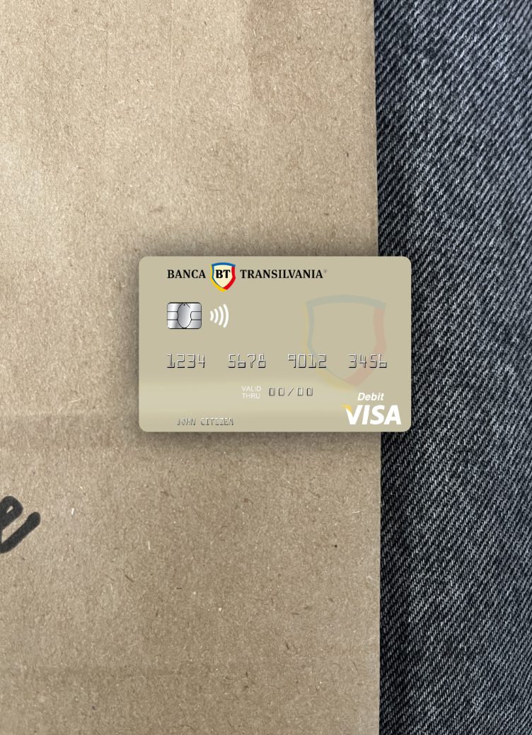 Editierbare Herunterladen Moldawien Banca Transilvania Visa Debit Karte Foto-Look Vorderseite Photoshop Vorlage
