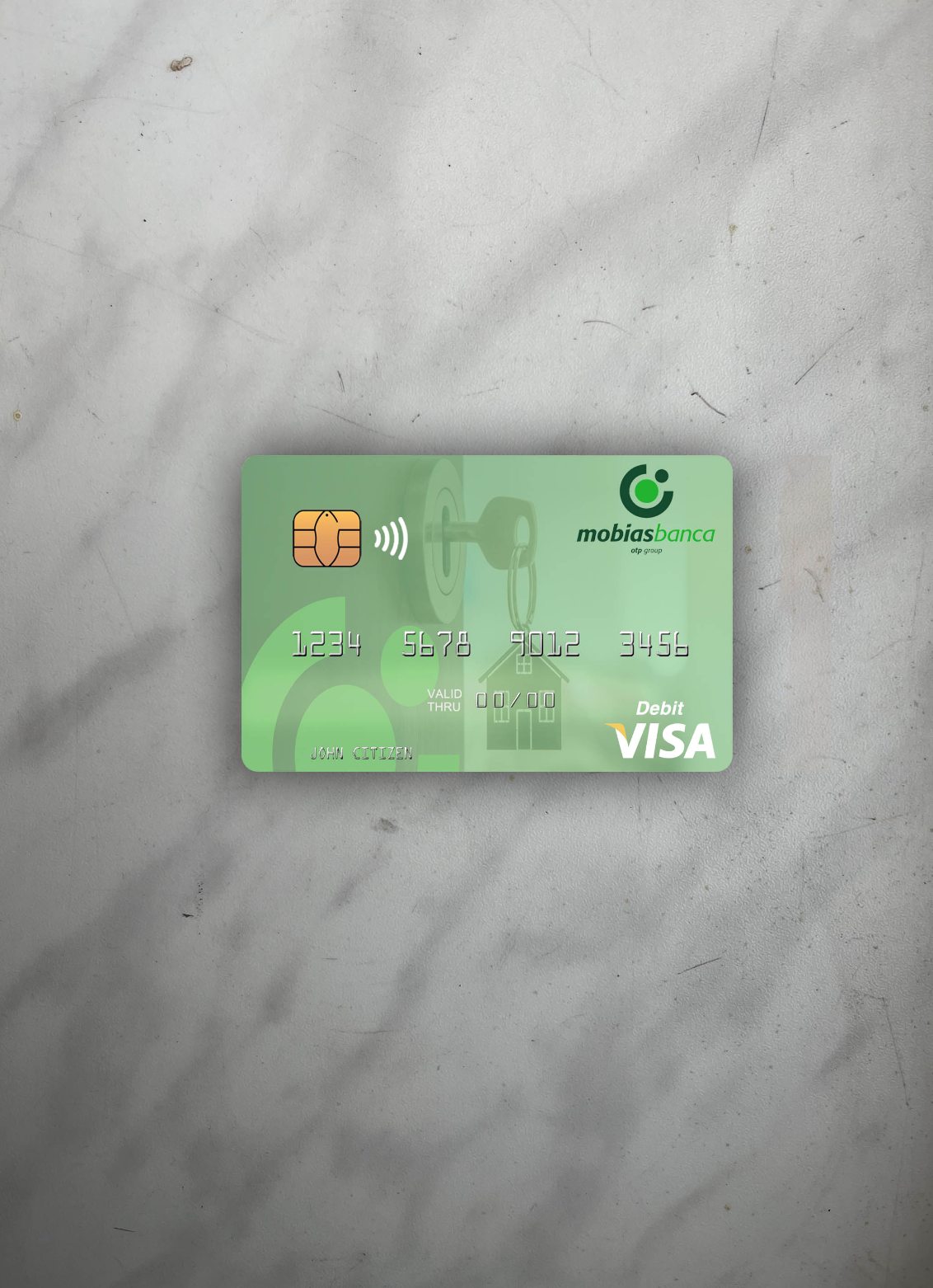 Professionelle Herunterladen Moldawien MobiasBanca Visa Debit Karte Foto-Look Vorderseite Photoshop Vorlage